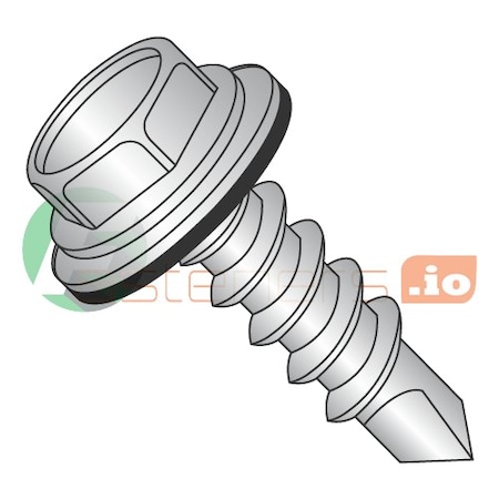 Newport Fasteners Self-Drilling Screw, #12 x 3/4 in, Plain 18-8 Stainless Steel Flange Hex Head External Hex Drive 210961